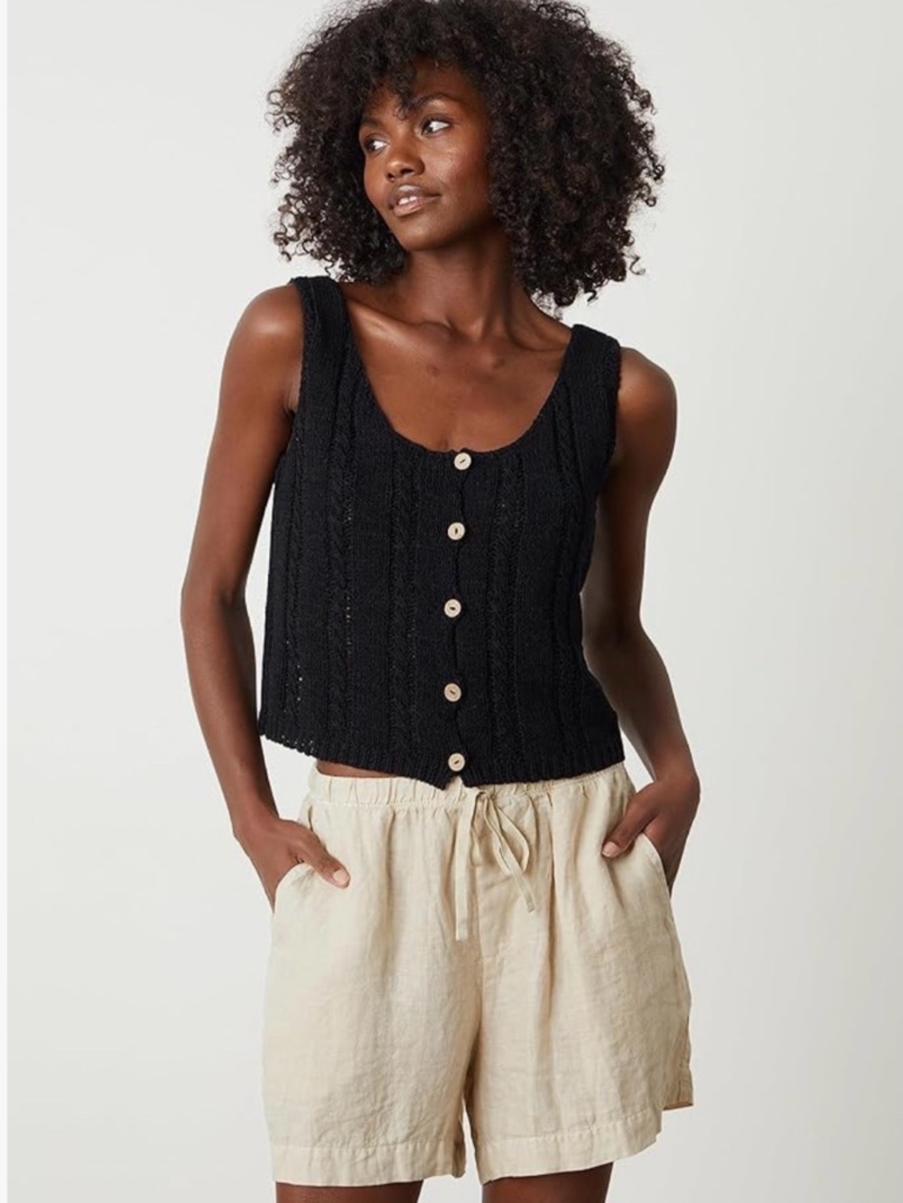 Velvet by Graham & Layla Spencer Black Knit Button-Front Tank Size M